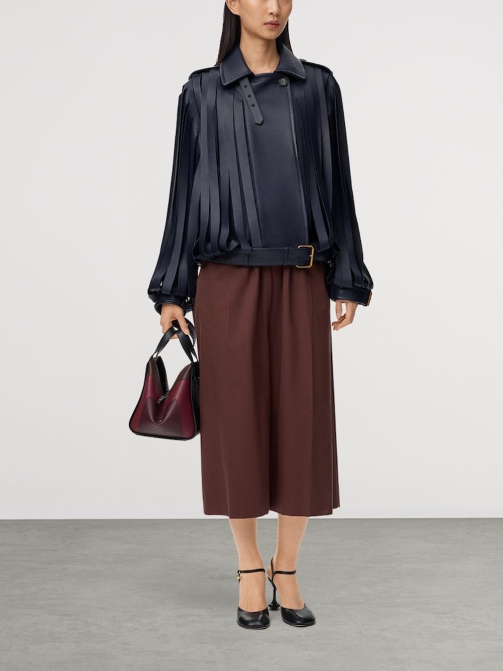 NEW Loewe Cotton-Silk Buckled Cropped Wide-Leg Trousers Sz 42